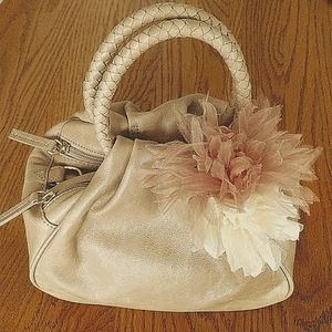 Talbot's Soft Distressed Leather Satchel with Silk Flowers